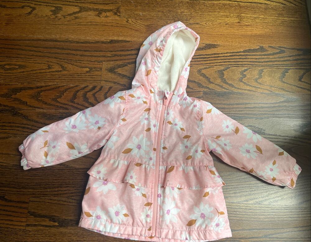 Carters toddler girl fleece lined jacket Sz. 2T pink floral hooded